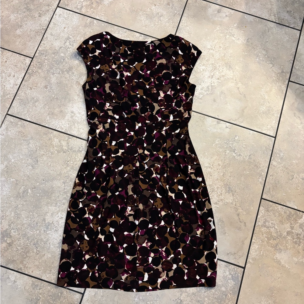 Lauren Ralph Lauren Cap-Sleeve Printed Sheath Dress in Brown and Burgundy